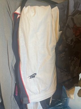 Nike White Windbreaker pants  with Navy & Red Trim